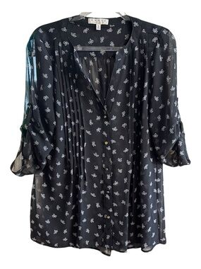 Chaus Roll Tab Sleeve V Neck Blouse